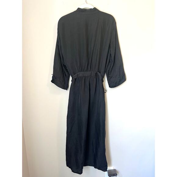 Tara Sartoria Women's sz. M Luxury Artisan Washable Silk Robe in True Black Long - Picture 5 of 9